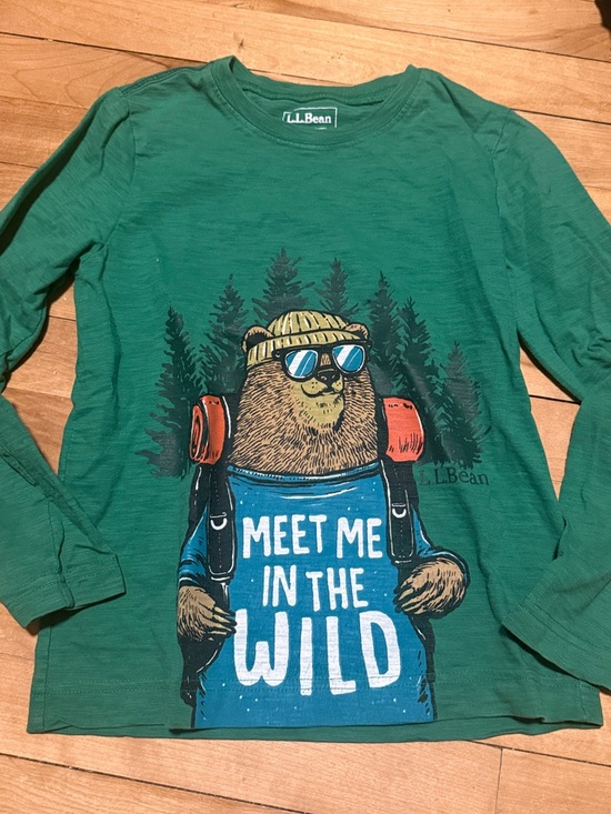 L.L. Bean Other - L.L. Bean Green Long-Sleeve Kids Shirt with Bear Graphic